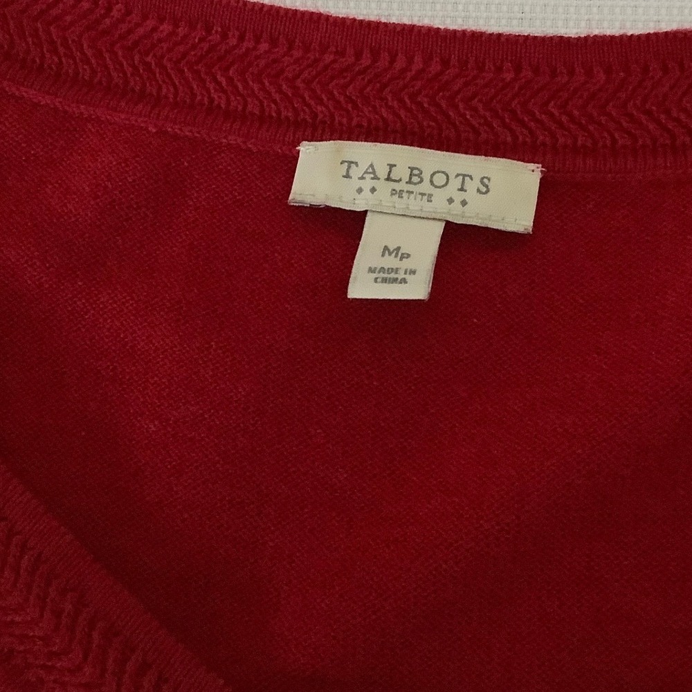 Talbots Petite Red V-Neck Sweater Button Side Detail Cotton Blend Size MP - Picture 3 of 13